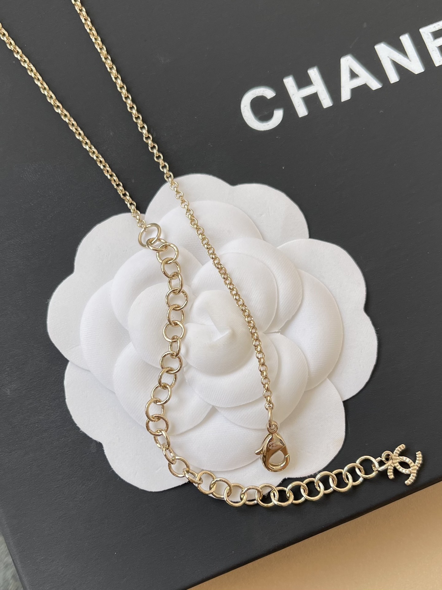 Elegant Double Layer Pearl Necklace with Crystal CC Logo & Charms