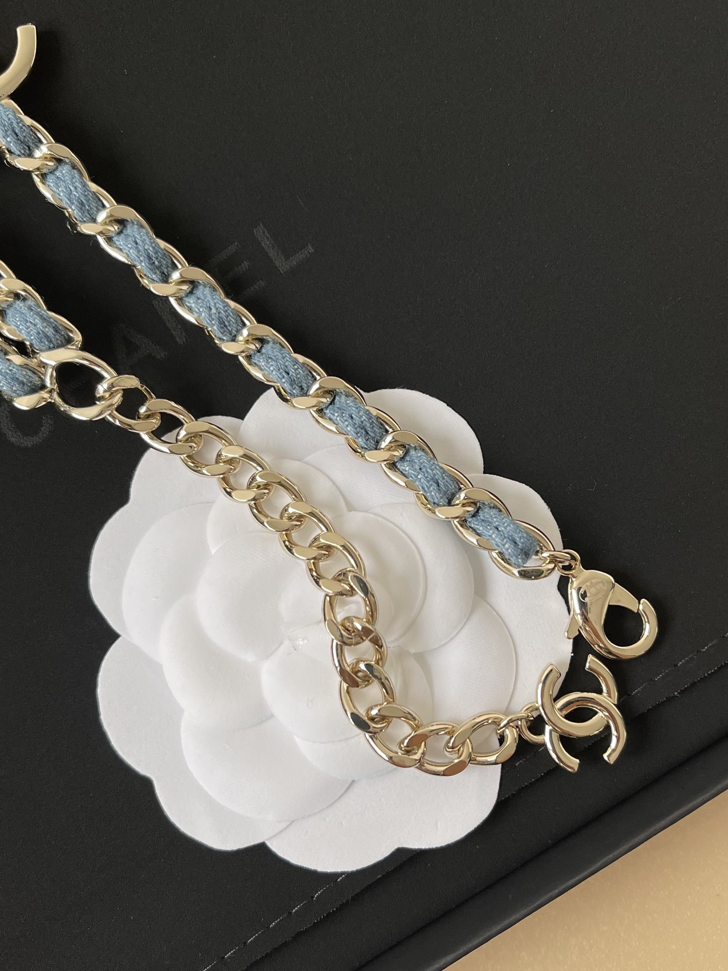 Chanel CC Logo Denim & Gold-Tone Metal Necklace - 2025 SS Collection