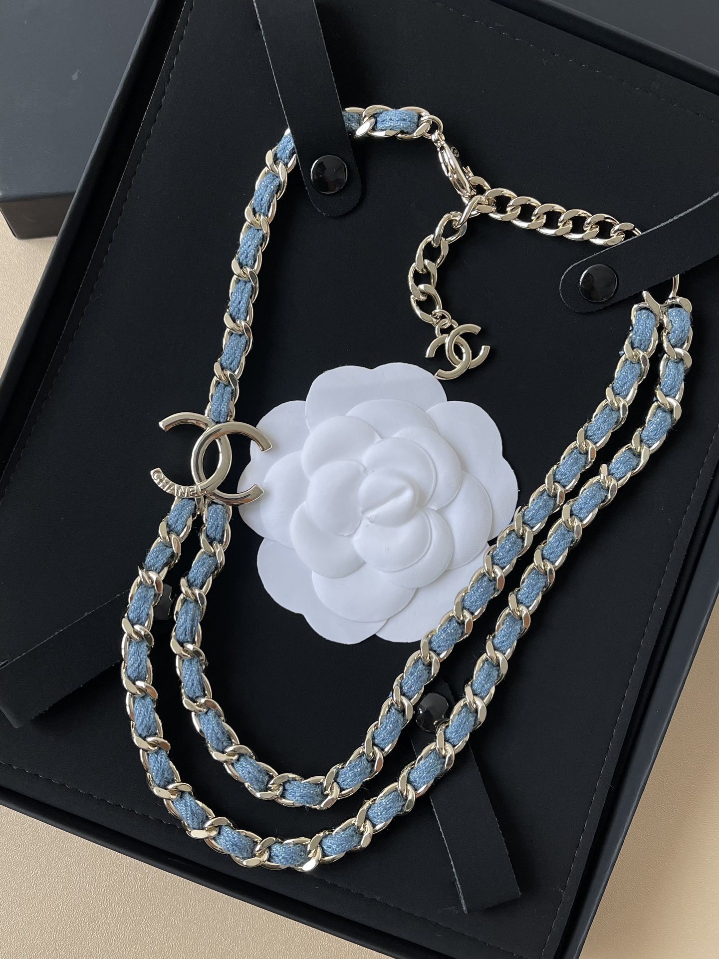 Chanel CC Logo Denim & Gold-Tone Metal Necklace - 2025 SS Collection