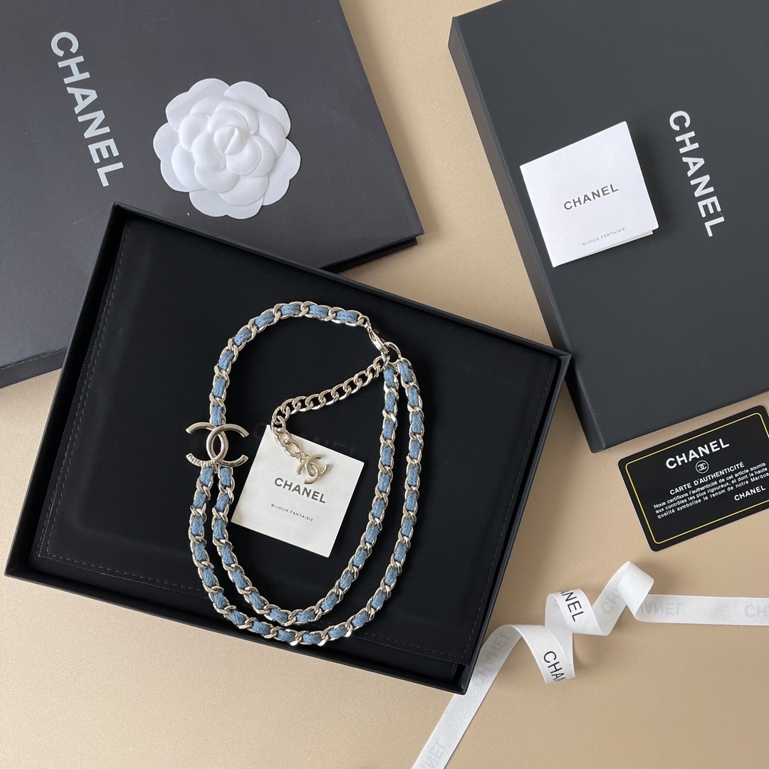 Chanel CC Logo Denim & Gold-Tone Metal Necklace - 2025 SS Collection