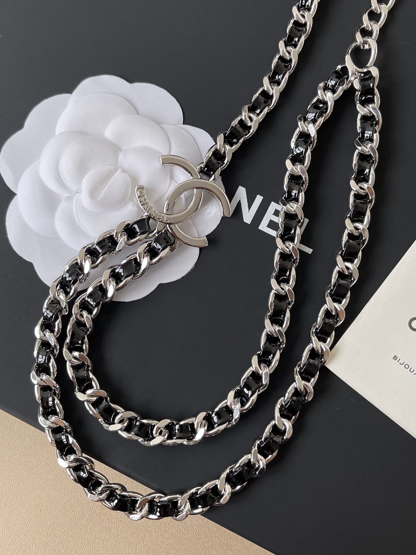 Elegant CC Logo Double Layer Interwoven Leather Chain Necklace