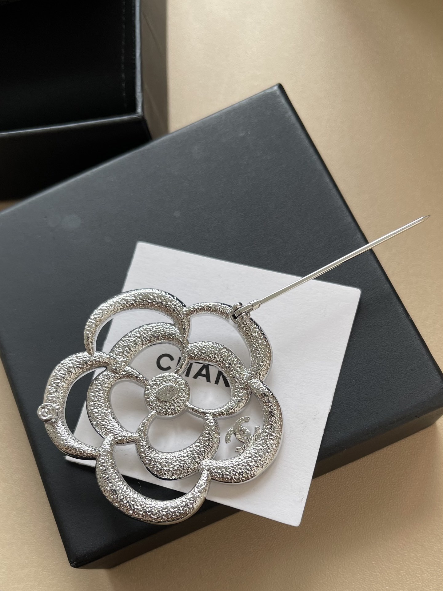 Elegant Camellia Flower Brooch with Crystals and Pearls