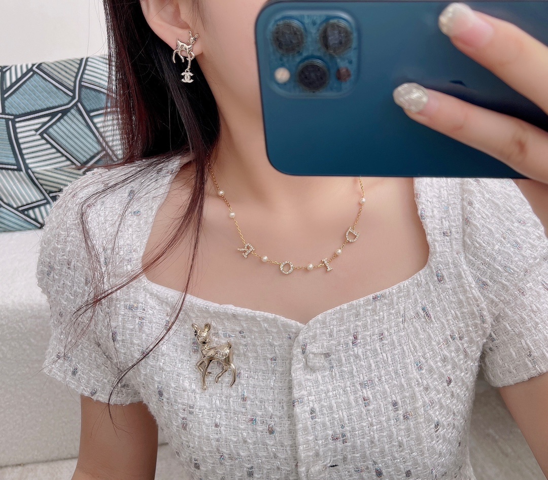 Luxury Gold Fawn Deer Brooch with Crystal CC Logo Accent