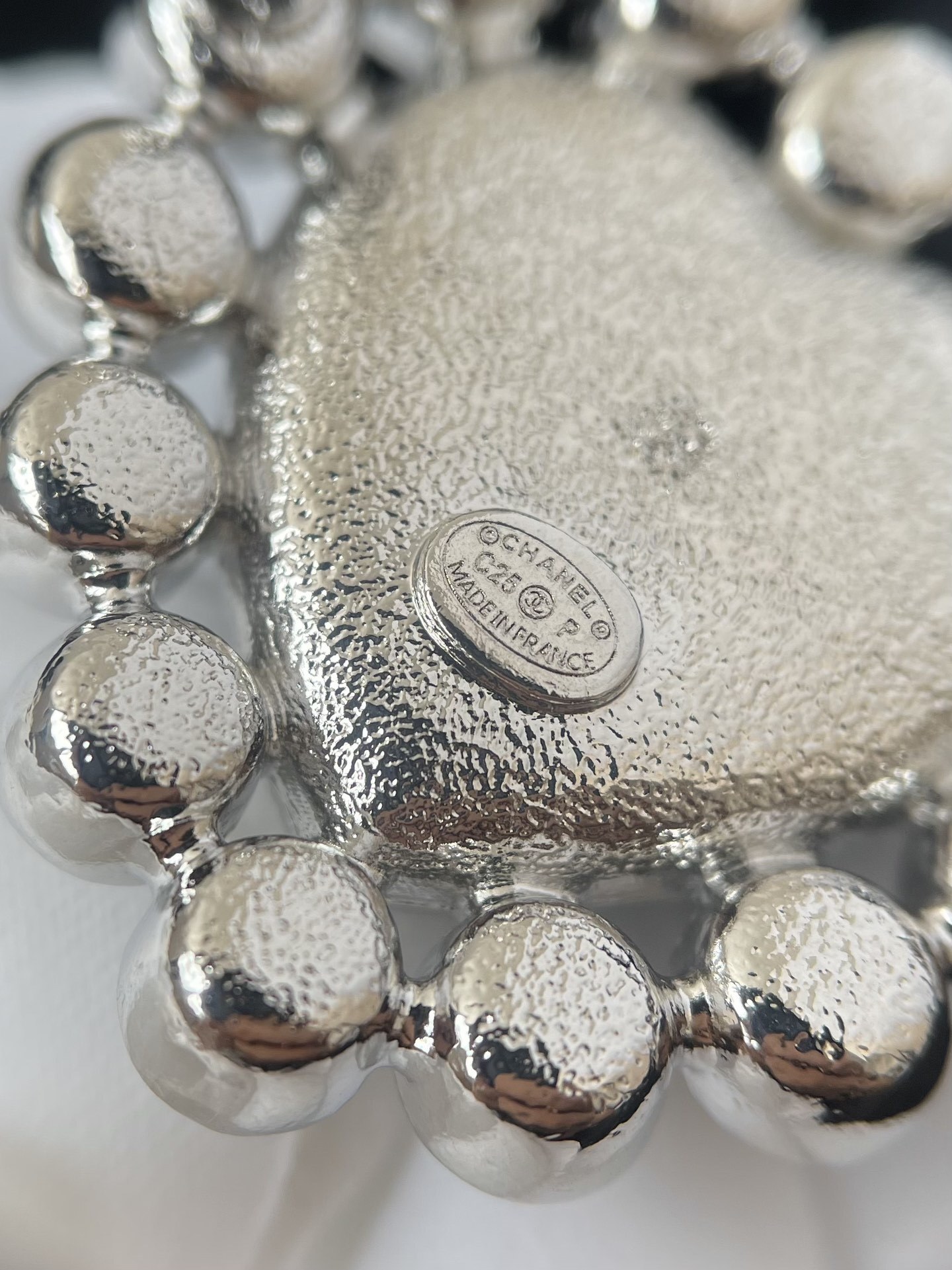 Chanel CC Heart Brooch: Blue Enamel with Crystal & Pearl Trim