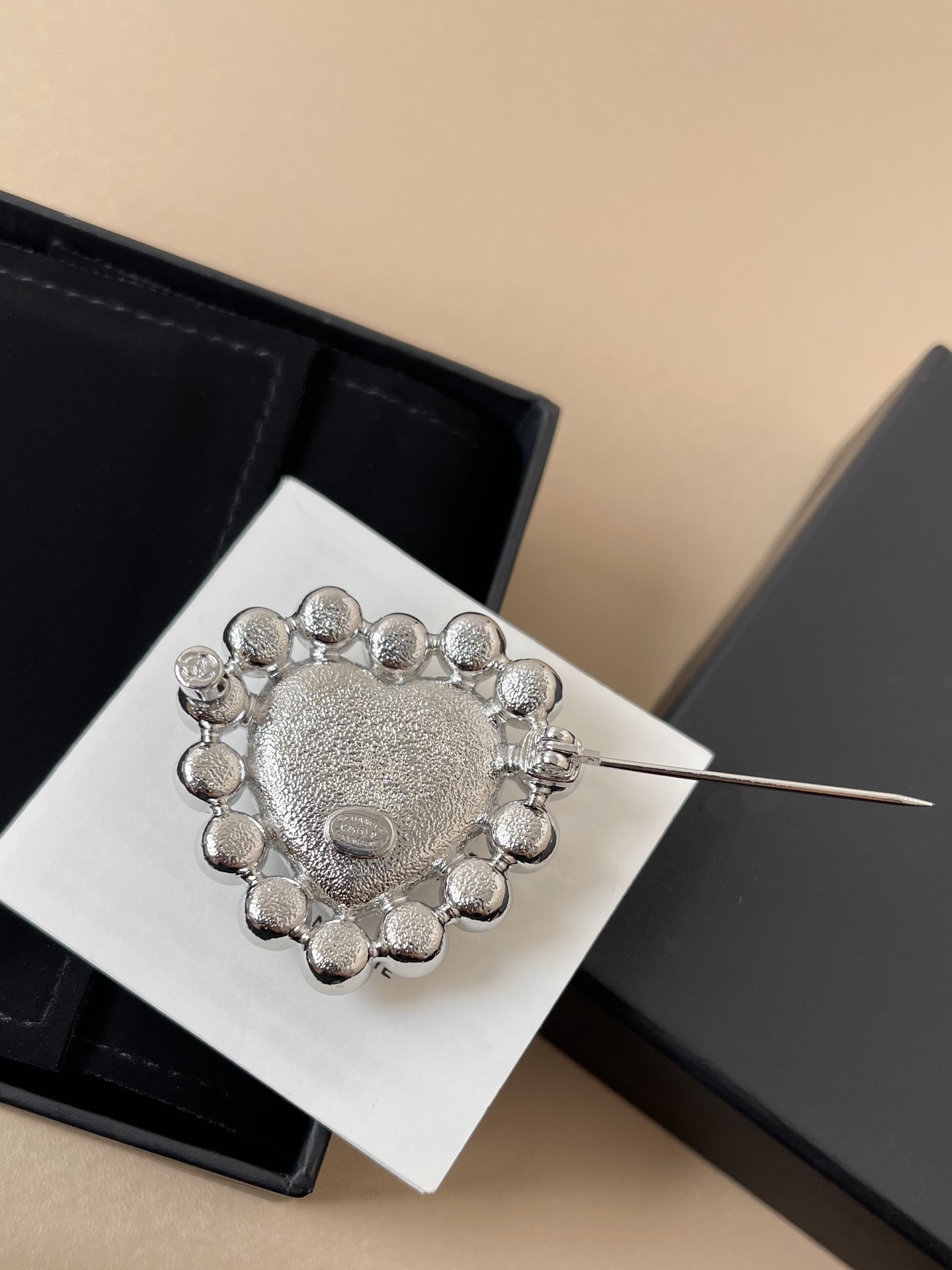 Chanel CC Heart Brooch: Blue Enamel with Crystal & Pearl Trim