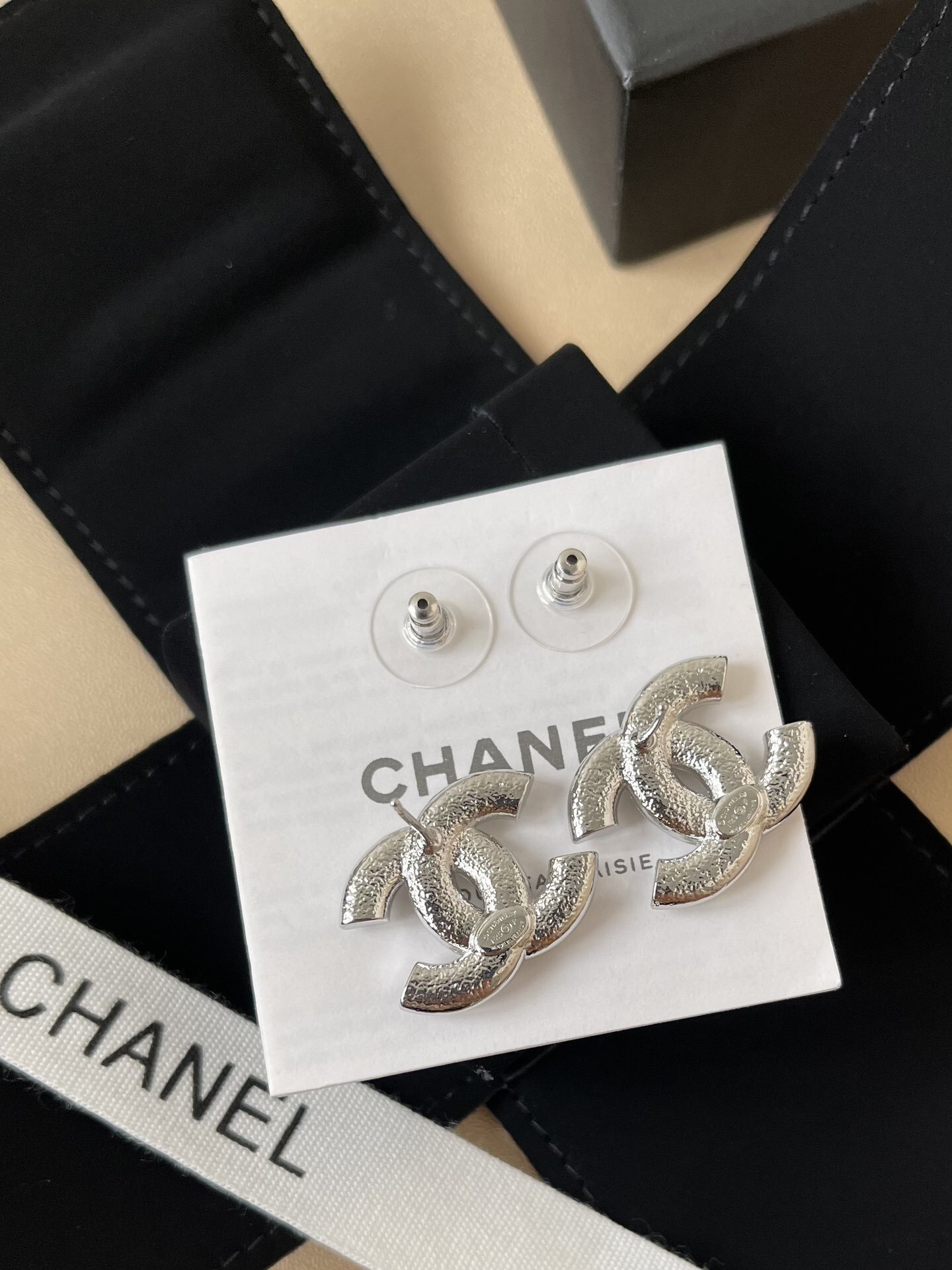 Luxury Silver CC Stud Earrings with Crystal Hearts and Stars