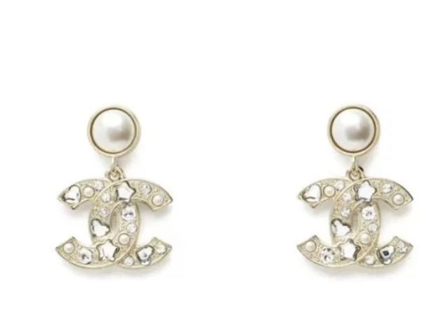 Elegant CC Crystal Drop Earrings with Pearl Stud for Women