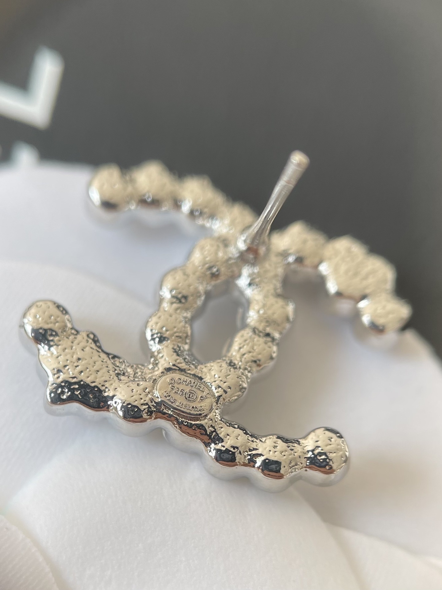 Chanel CC Silver Crystal Pearl Earrings with Heart & Star Details