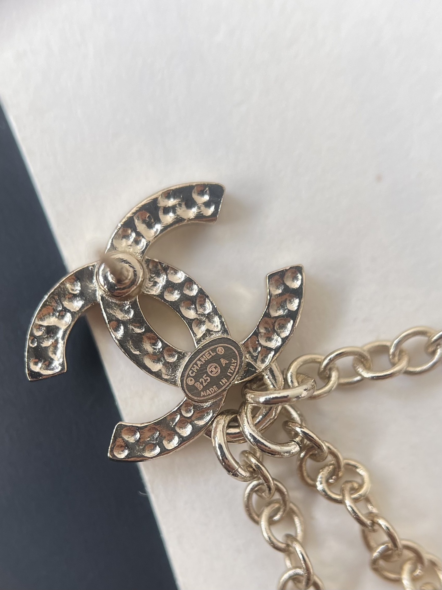 Chanel CC Logo Gold Chain & Pearl Drop Earrings