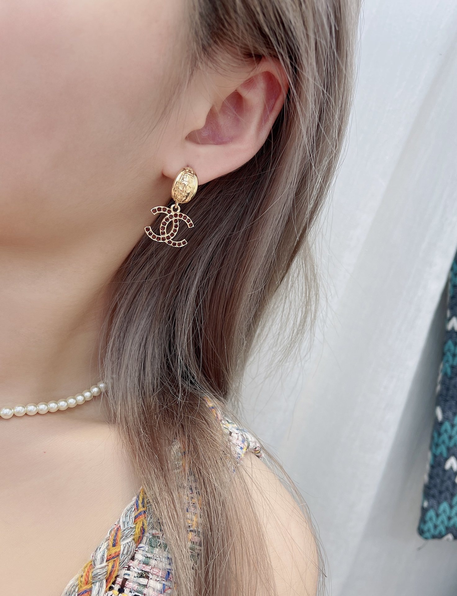 Luxury CC Logo Gold Drop Earrings with Amber Crystal Accents