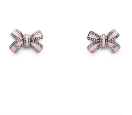 Chanel Pink Enamel Bow Earrings with Crystal Stud Accents