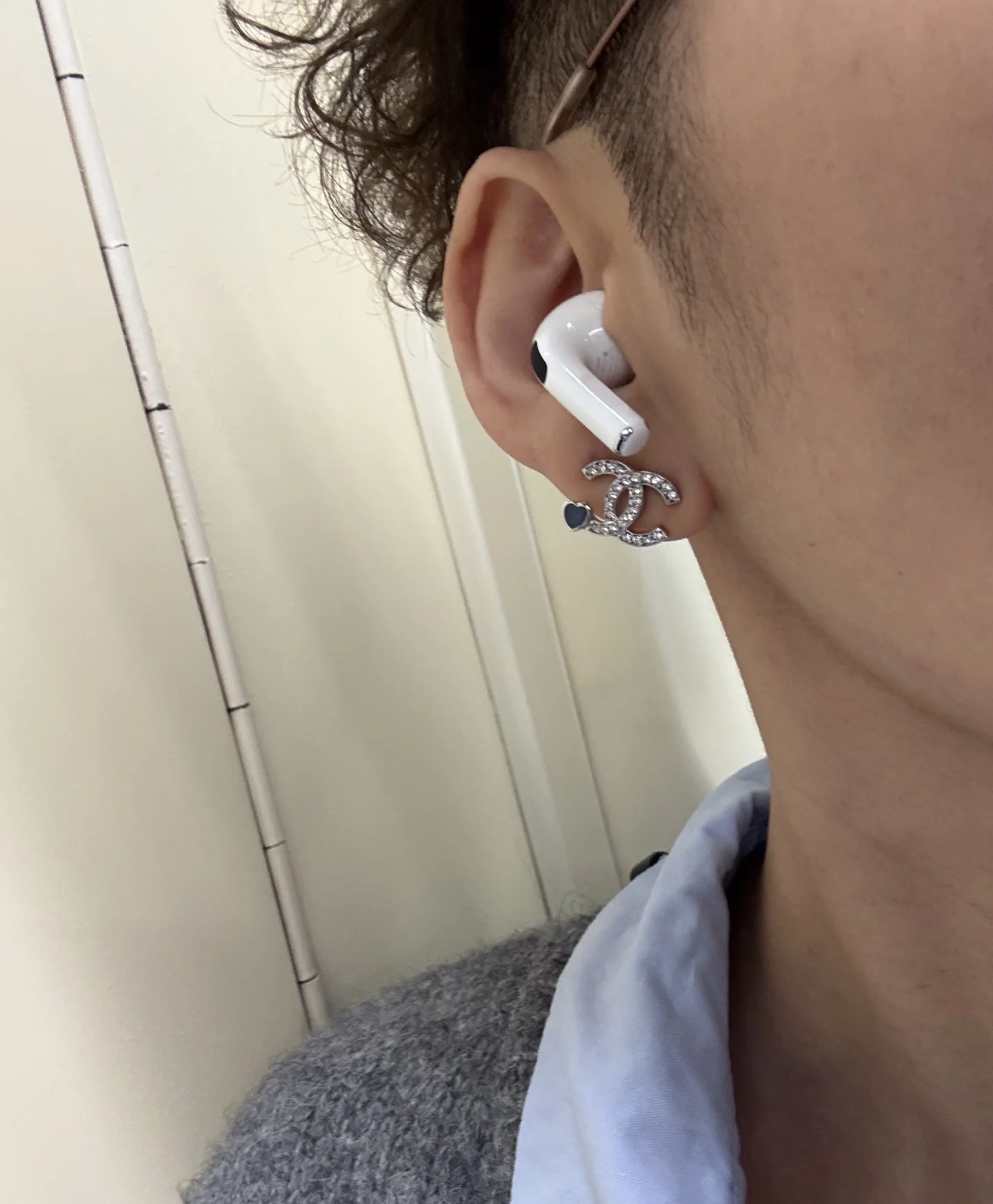 Luxury CC Logo Crystal Stud Earrings with Blue Heart Charm