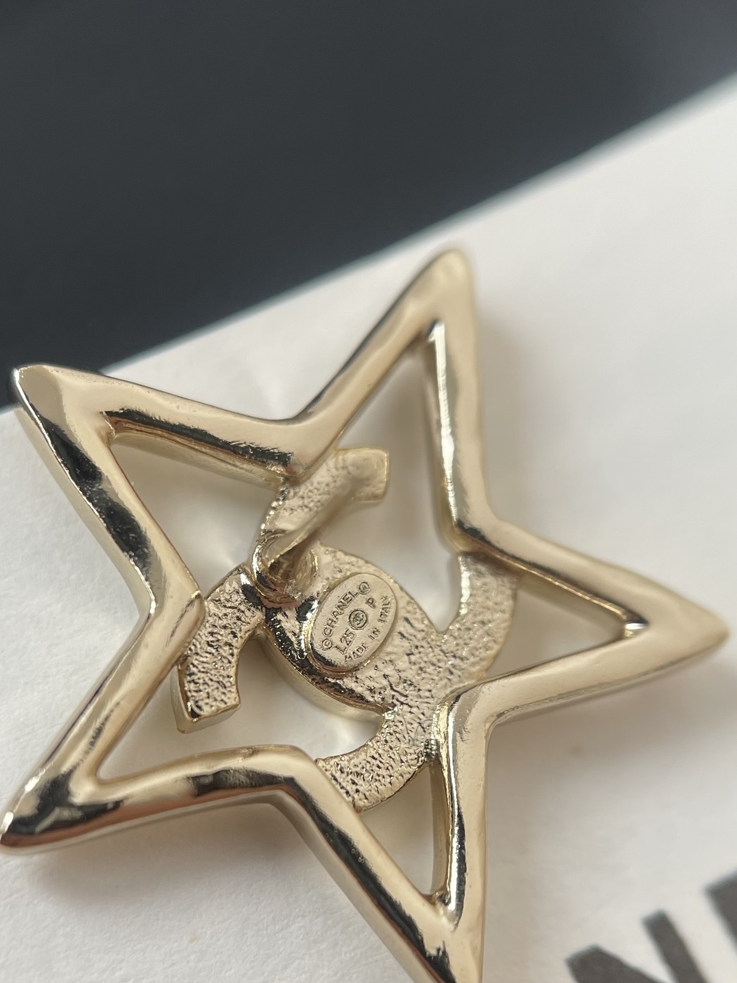 Luxury Gold Star Stud Earrings with Double C Logo Detail