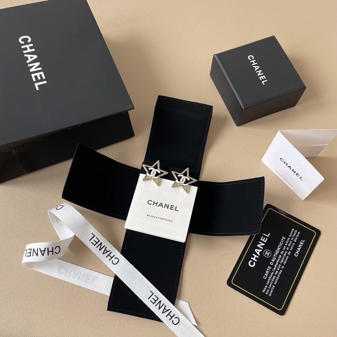 Luxury Gold Star Stud Earrings with Double C Logo Detail