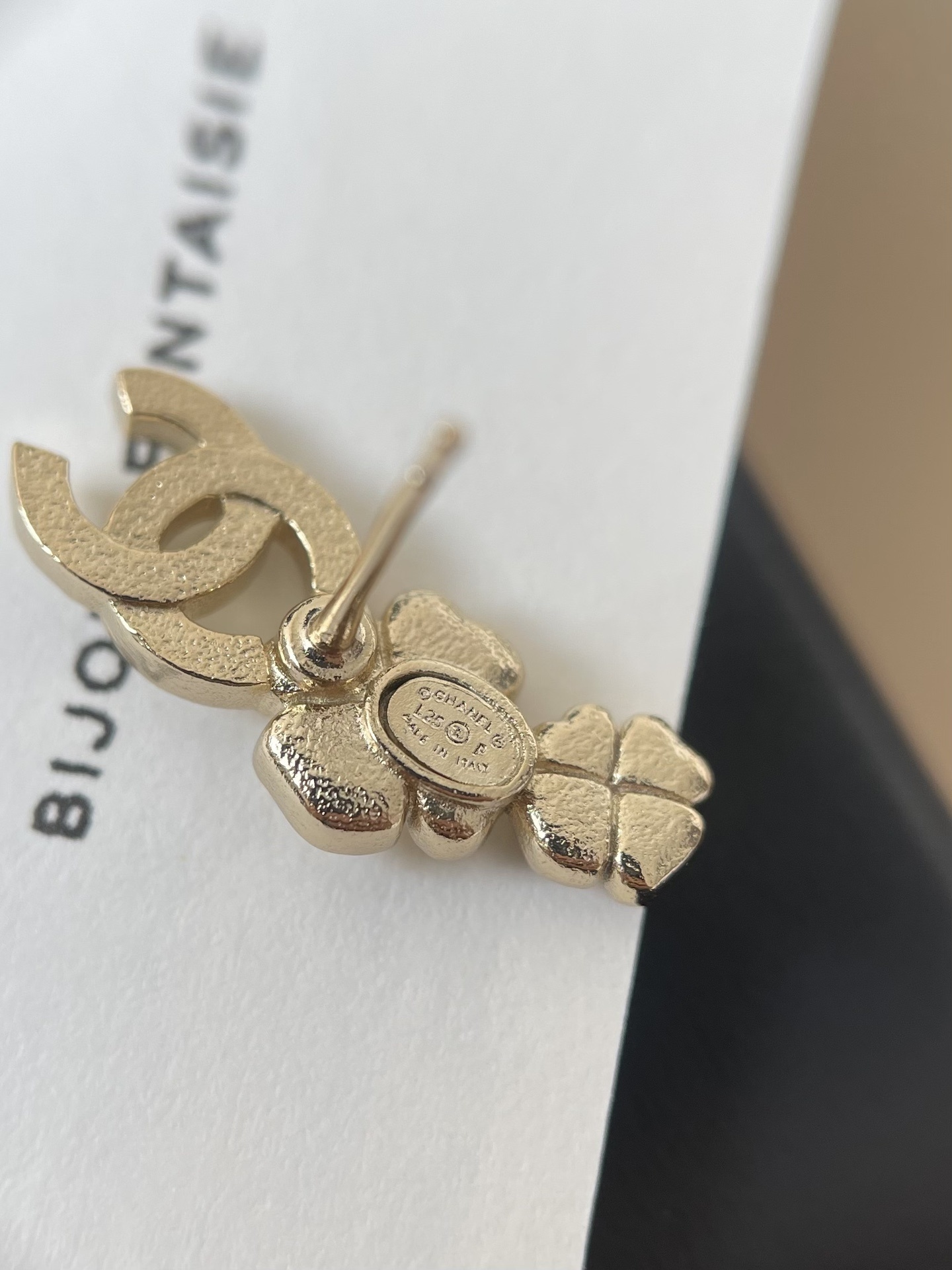 Elegant Chanel CC Logo Camellia Flower Crystal Earrings - Gold