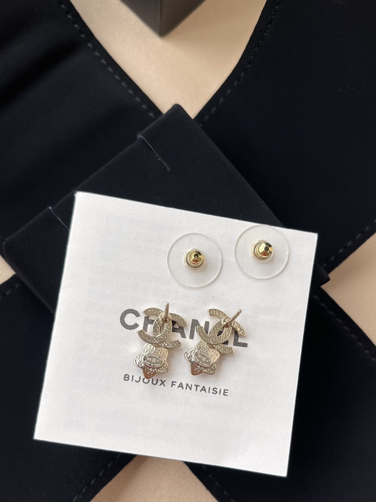 Chanel Gold CC Logo Pink Star Earrings & Necklace Jewelry Set