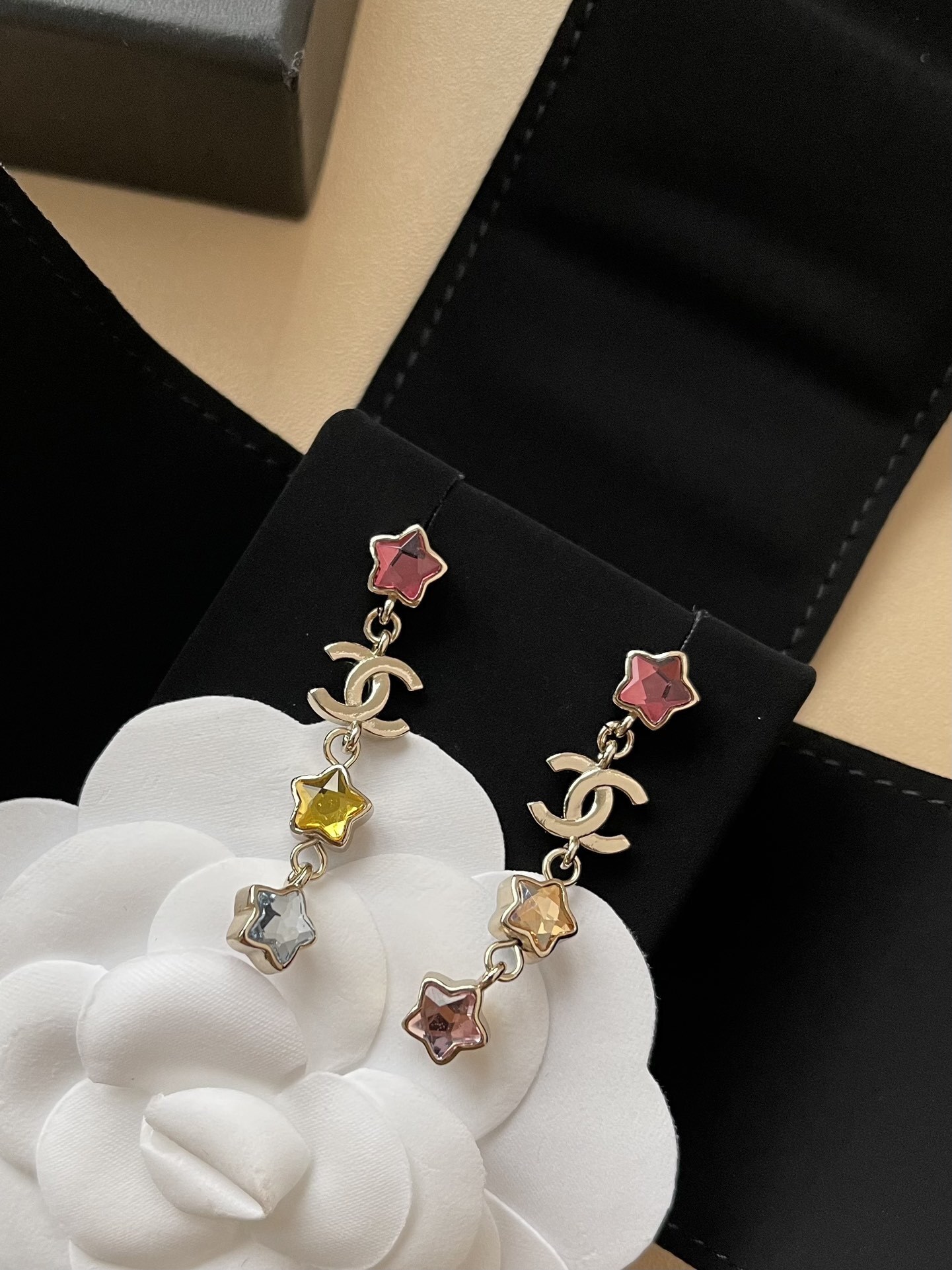Chanel 2025 Pre-Collection Gold & Multicolour Star Pendant Earrings