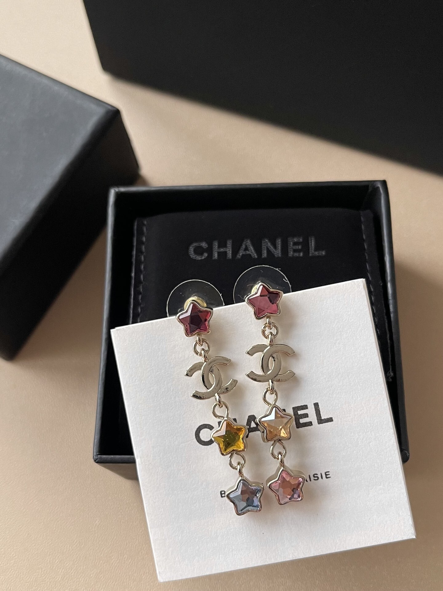 Chanel 2025 Pre-Collection Gold & Multicolour Star Pendant Earrings