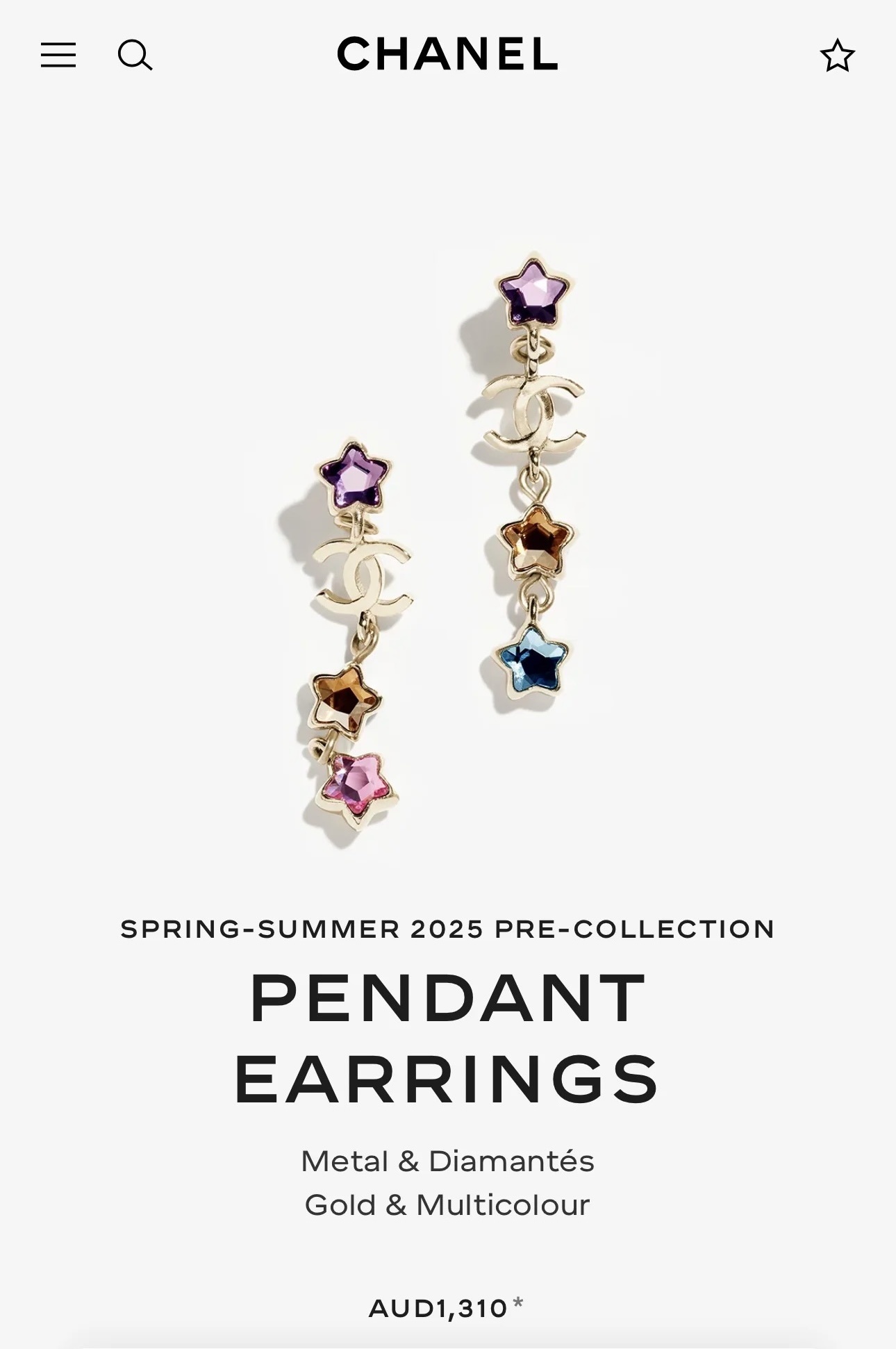 Chanel 2025 Pre-Collection Gold & Multicolour Star Pendant Earrings
