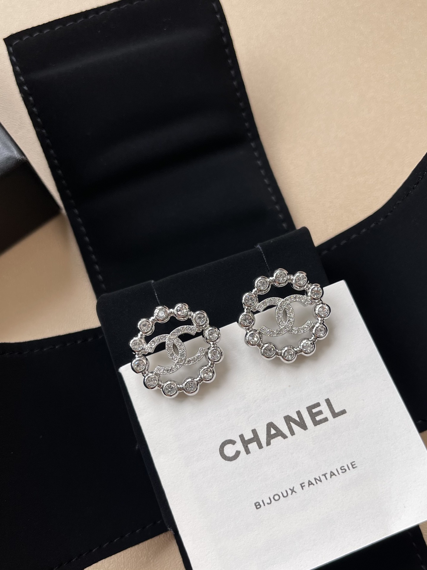 Elegant Double C Crystal Halo Stud Earrings - Gold & Silver Plated