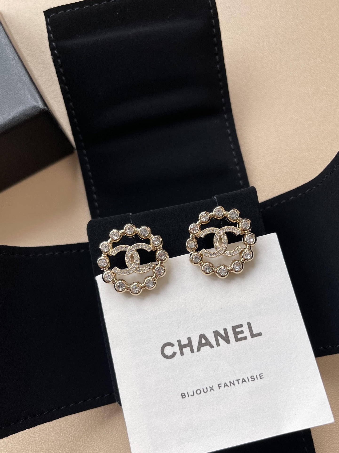 Elegant Double C Crystal Halo Stud Earrings - Gold & Silver Plated