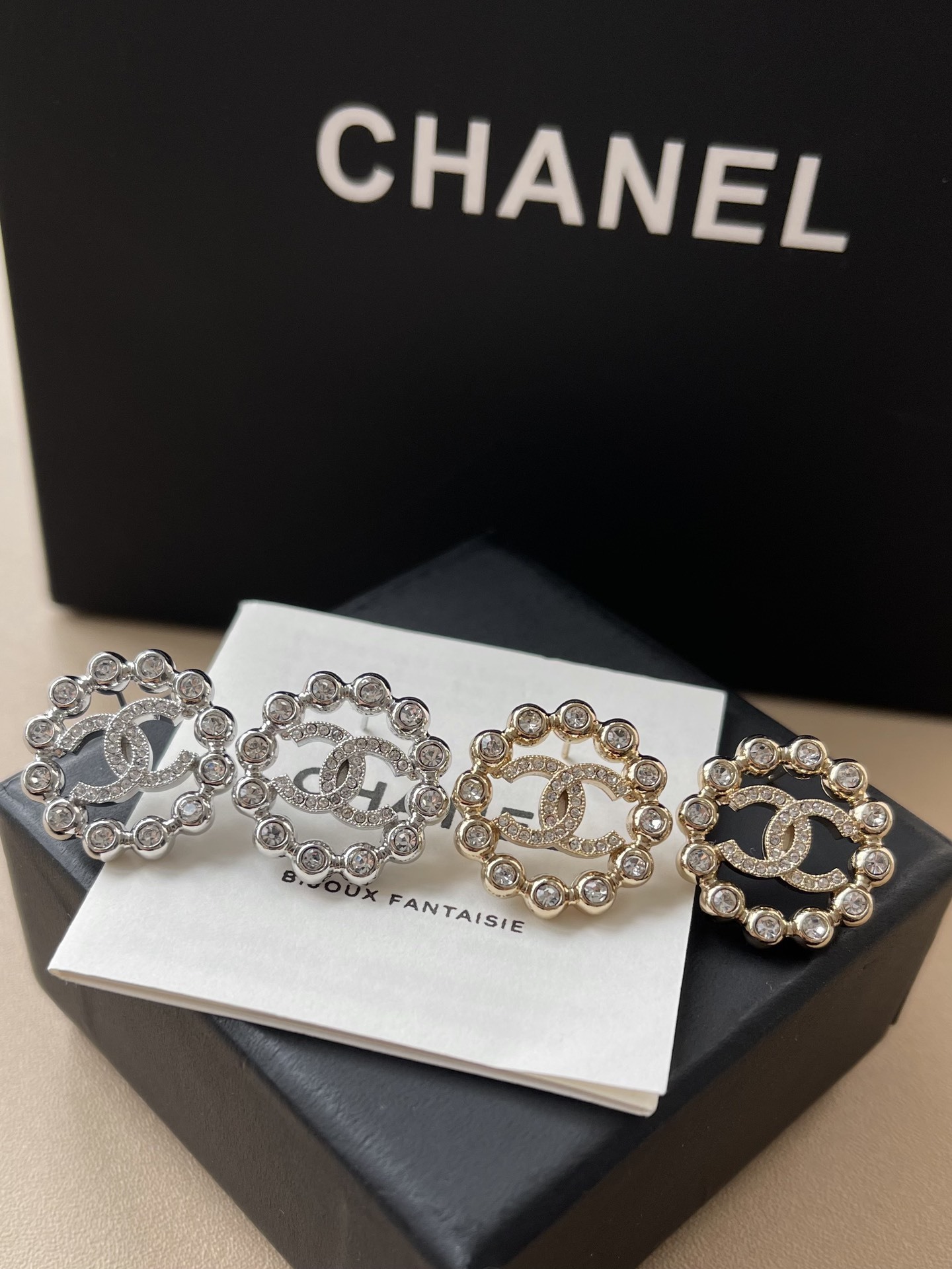 Elegant Double C Crystal Halo Stud Earrings - Gold & Silver Plated