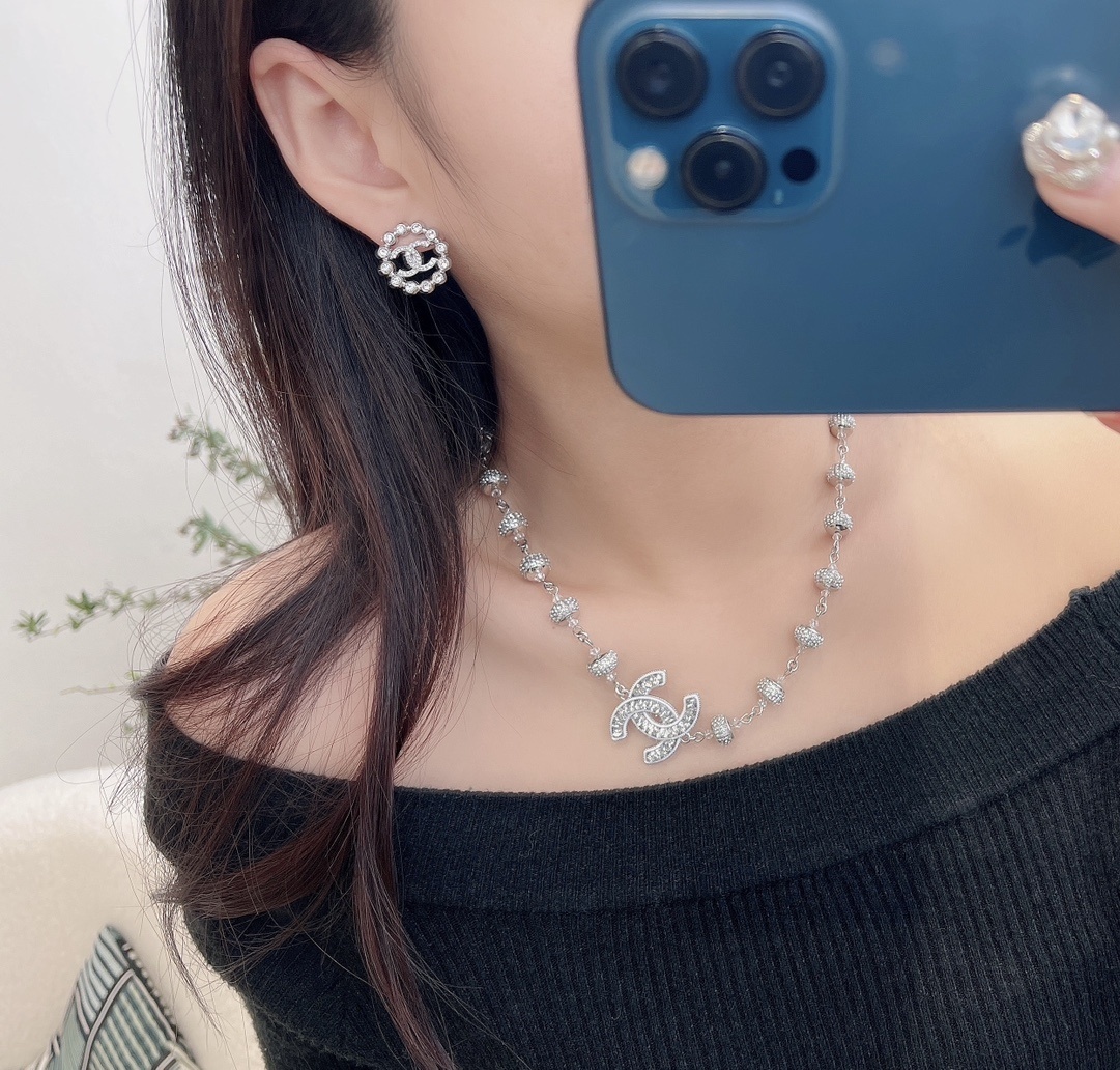 Elegant Double C Crystal Halo Stud Earrings - Gold & Silver Plated