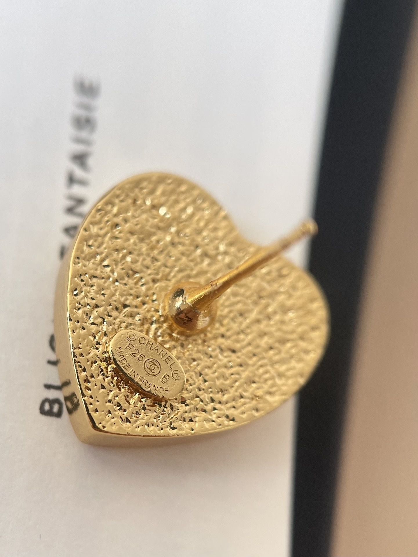 Luxury Chanel Heart Stud Earrings - Black Enamel & Gold CC Logo