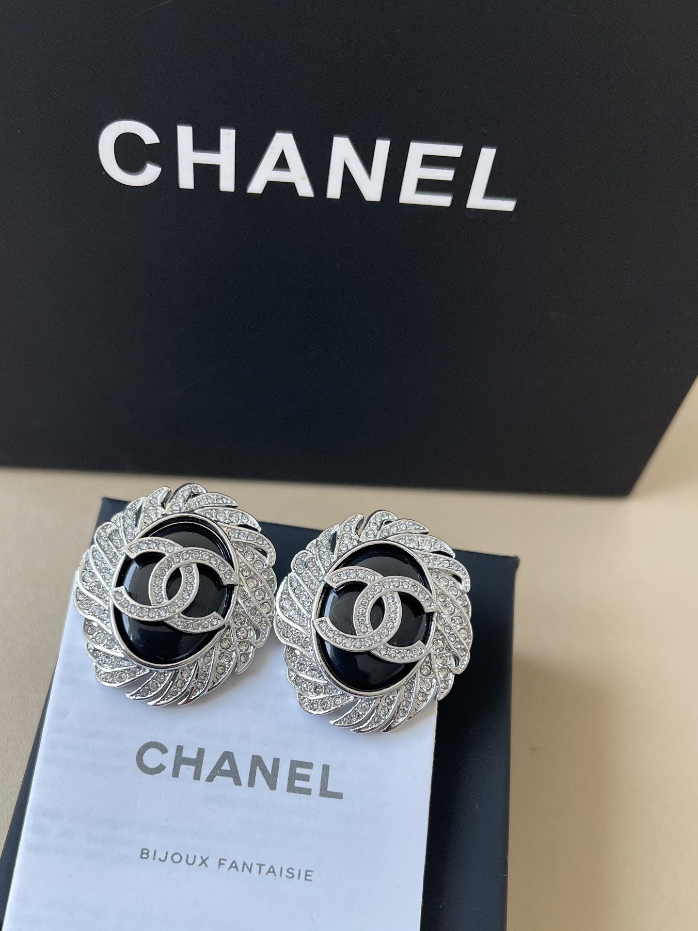 Elegant Black & Silver CC Crystal Statement Earrings for Women