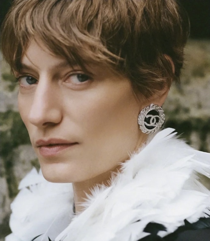 Elegant Black & Silver CC Crystal Statement Earrings for Women