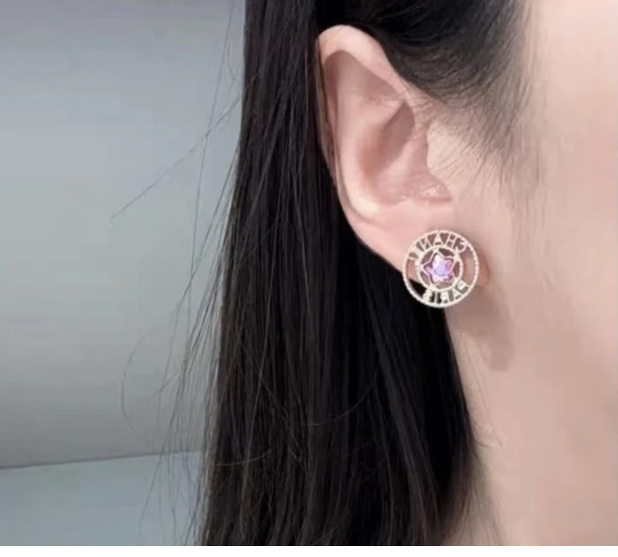 Luxury Gold-Tone Star Stud Earrings with Pink Crystal - Paris Style