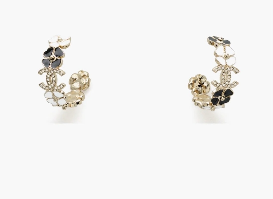 Luxury Chanel Camellia Flower Hoop Earrings Gold CC Logo