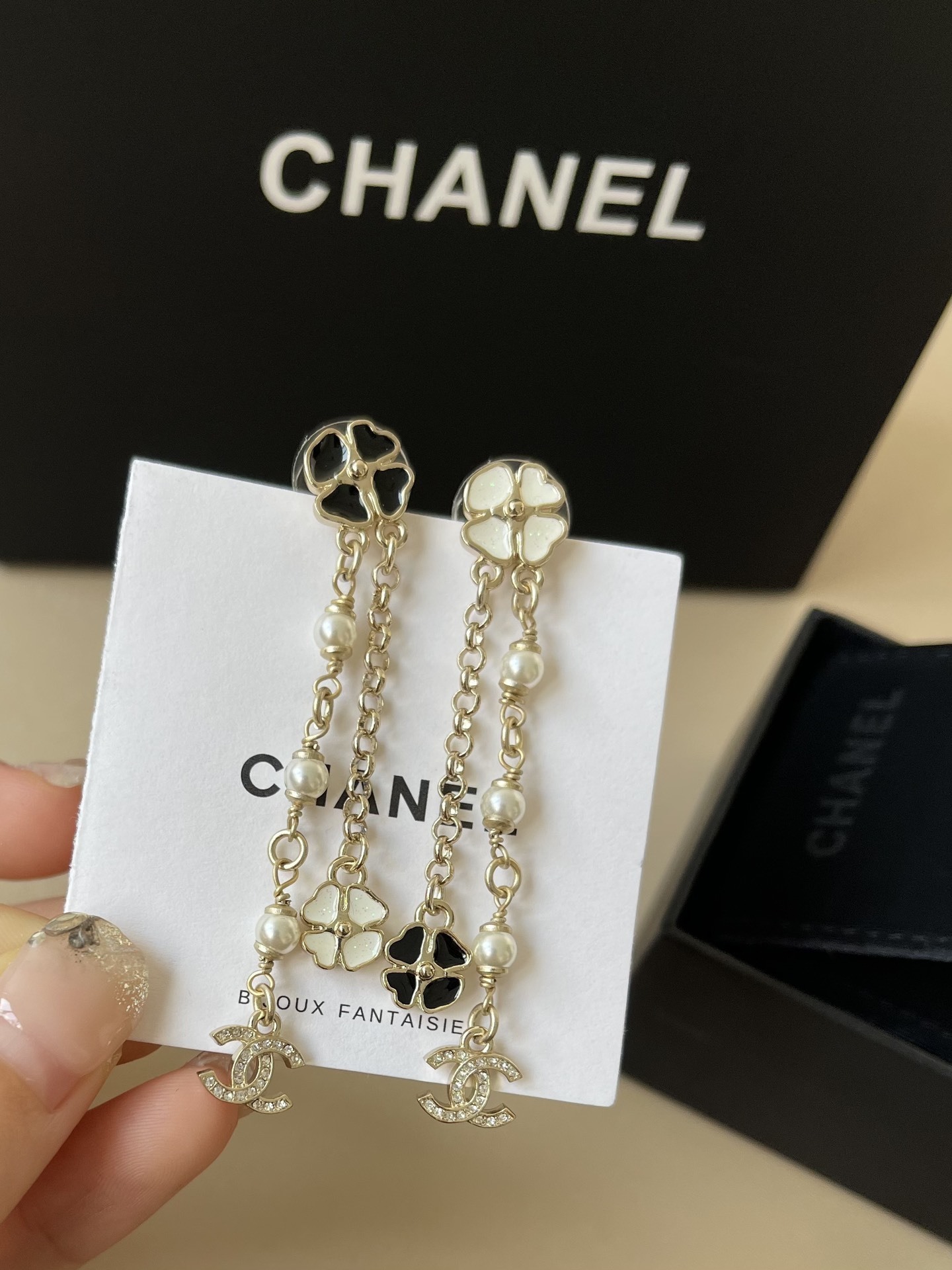 Chanel Camellia Pearl CC Logo Gold-Tone Drop Earrings