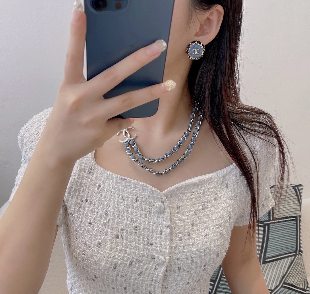 Chanel CC Logo Button Clip-On Earrings - Denim & Black Resin