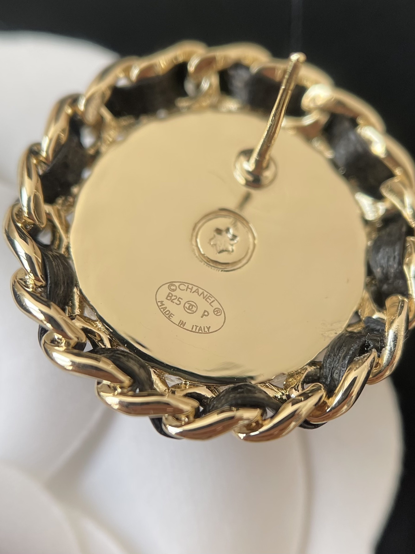 Chanel CC Logo Button Clip-On Earrings - Denim & Black Resin