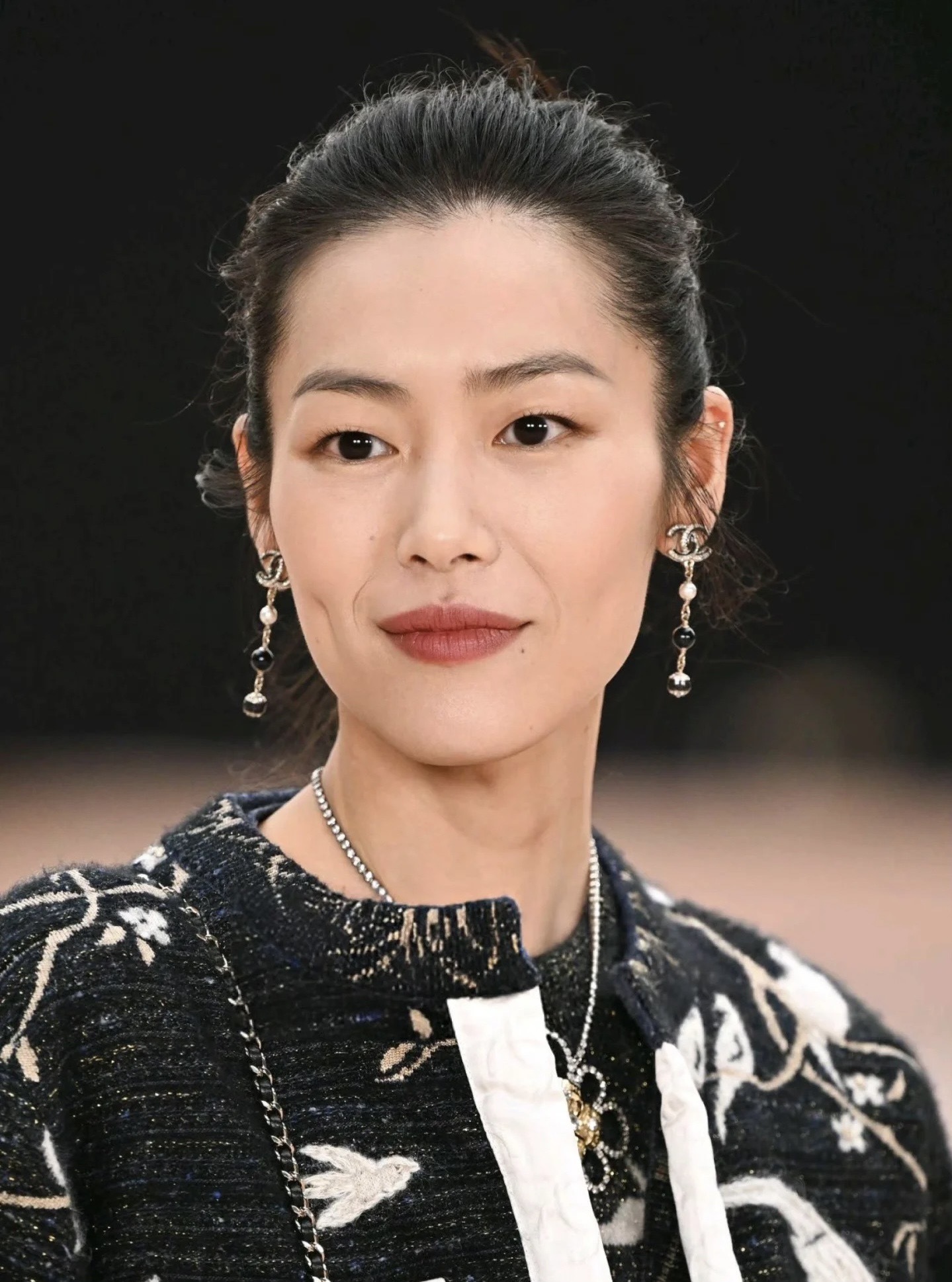 Luxury CC Logo Crystal Drop Earrings with Pearl & Black Beads