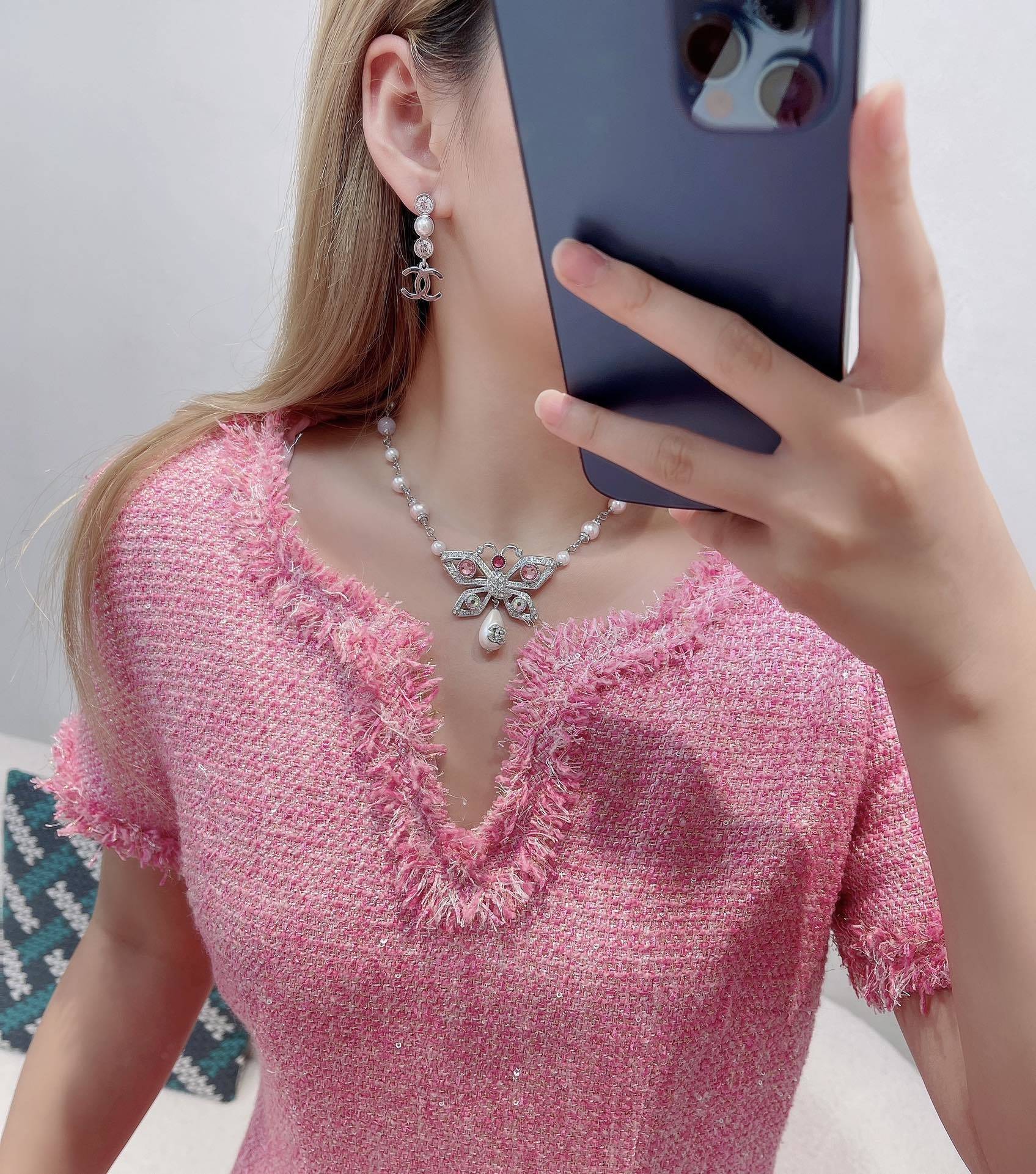 Luxury Chanel CC Drop Earrings with Crystal & Pearl Accents