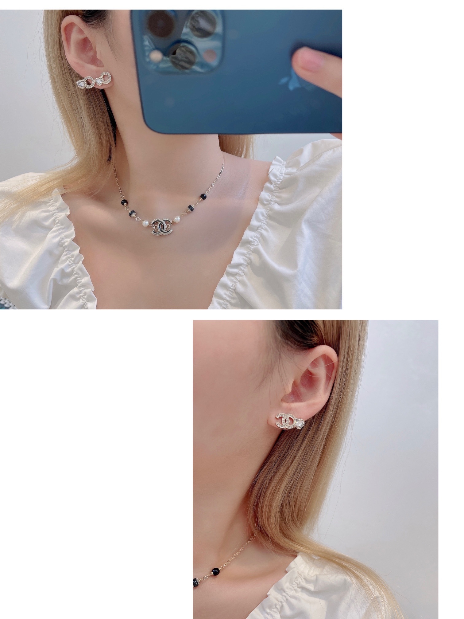 Luxury Crystal CC Logo & Heart Earrings - Elegant Designer Studs