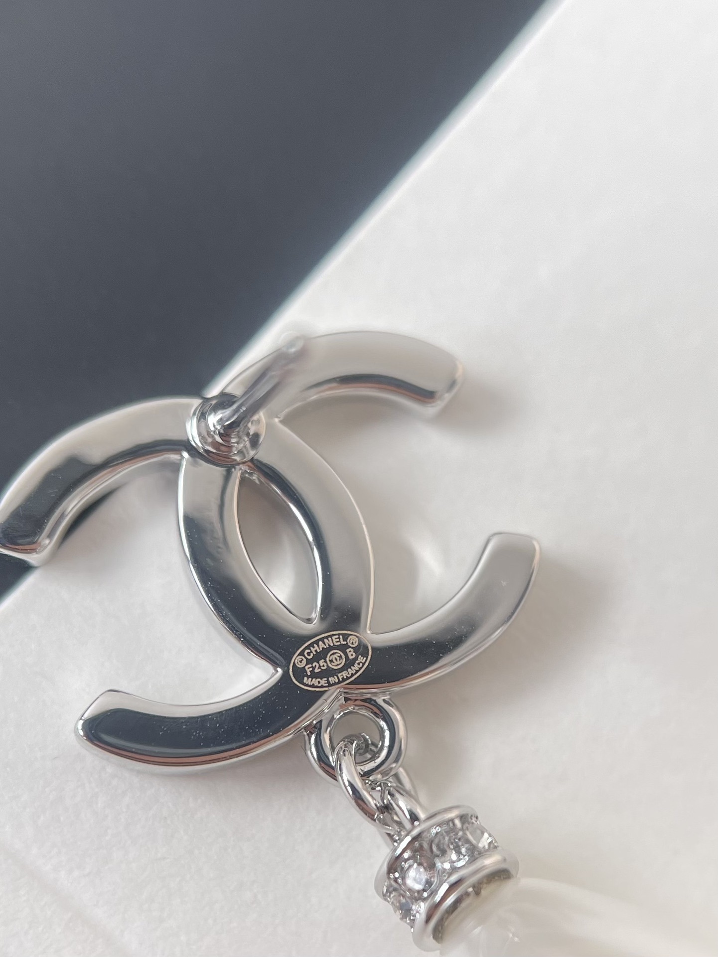 Chanel Silver CC Logo Teardrop Pearl Dangle Earrings - Luxury Jewelry