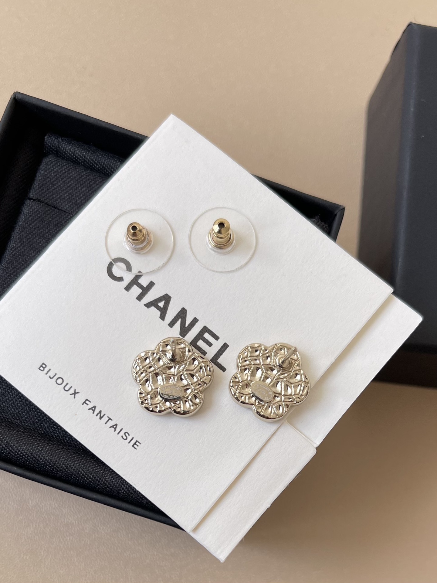 Luxury Chanel Red Camellia Enamel Stud Earrings - Gold CC Logo