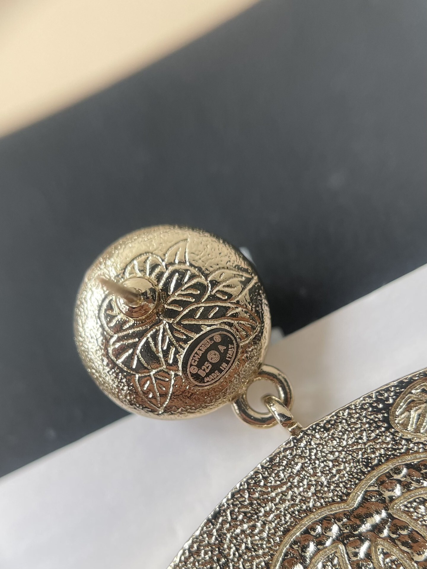 Chanel Fan-Shaped Pearl Earrings with Floral Enamel and CC Logo