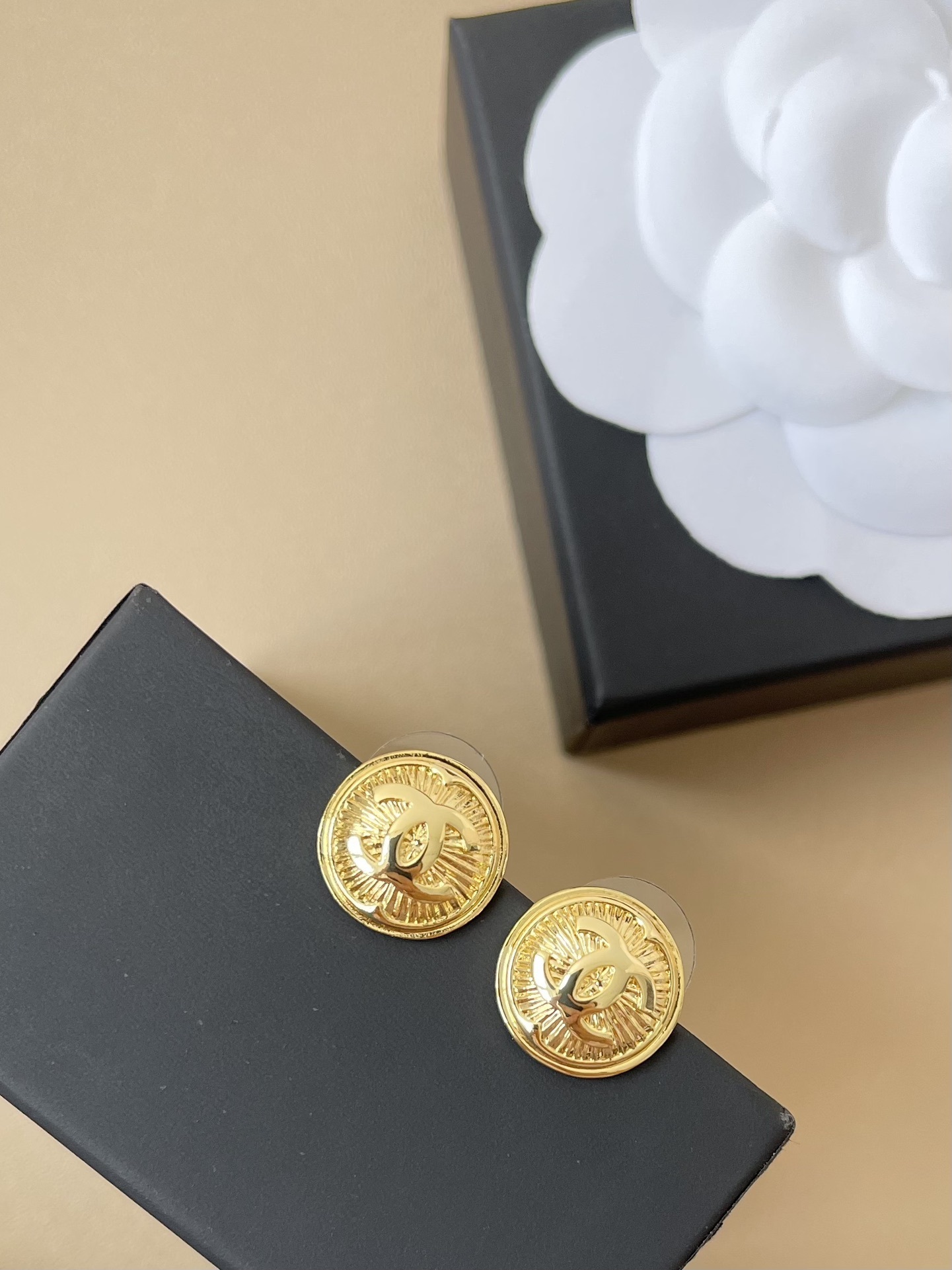 Vintage Gold-Tone CC Logo Button Earrings - Elegant Jewelry Gift