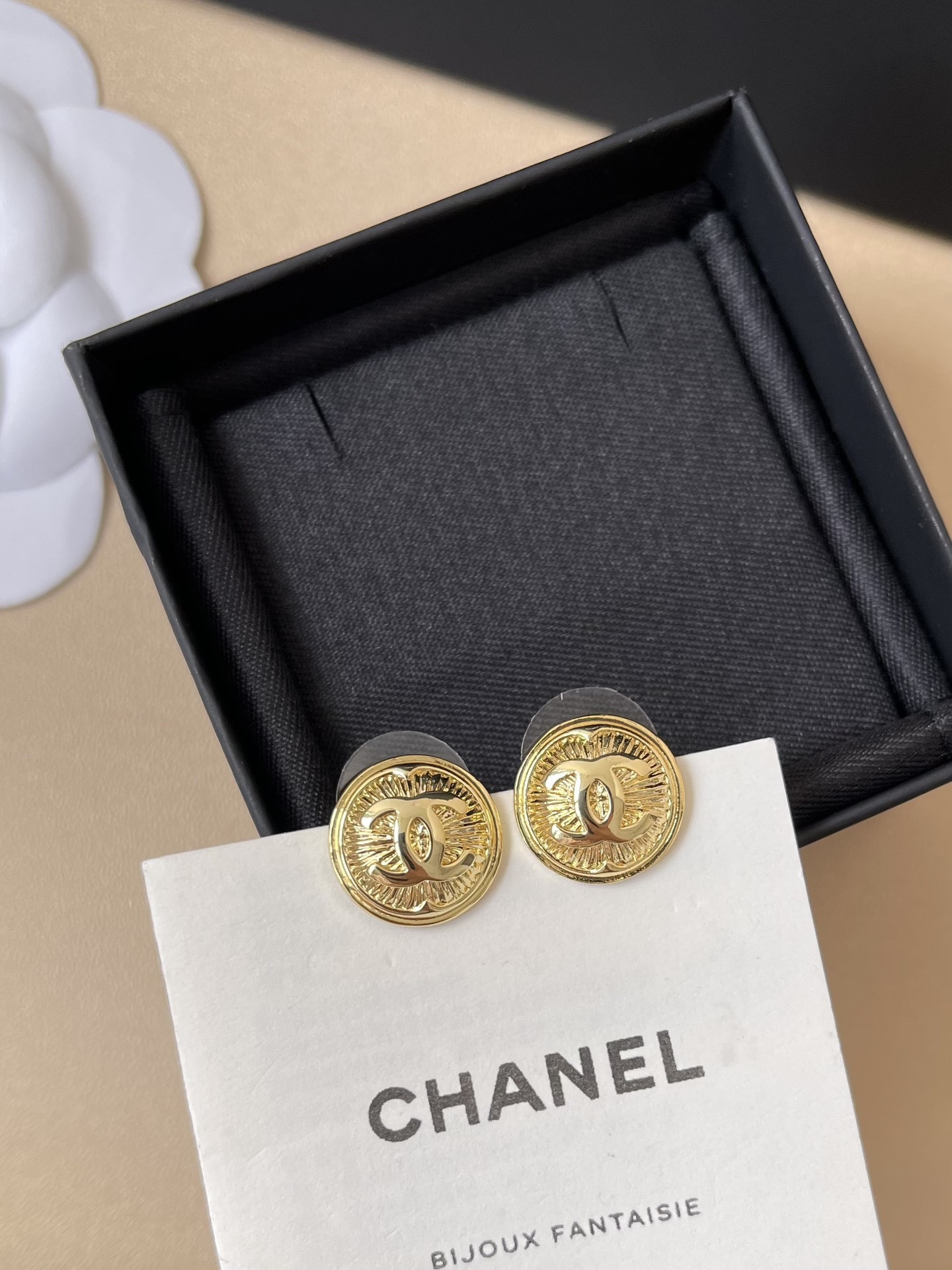 Vintage Gold-Tone CC Logo Button Earrings - Elegant Jewelry Gift