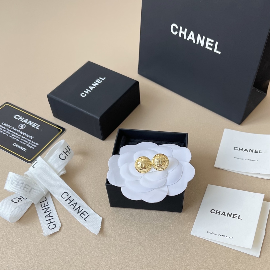 Vintage Gold-Tone CC Logo Button Earrings - Elegant Jewelry Gift