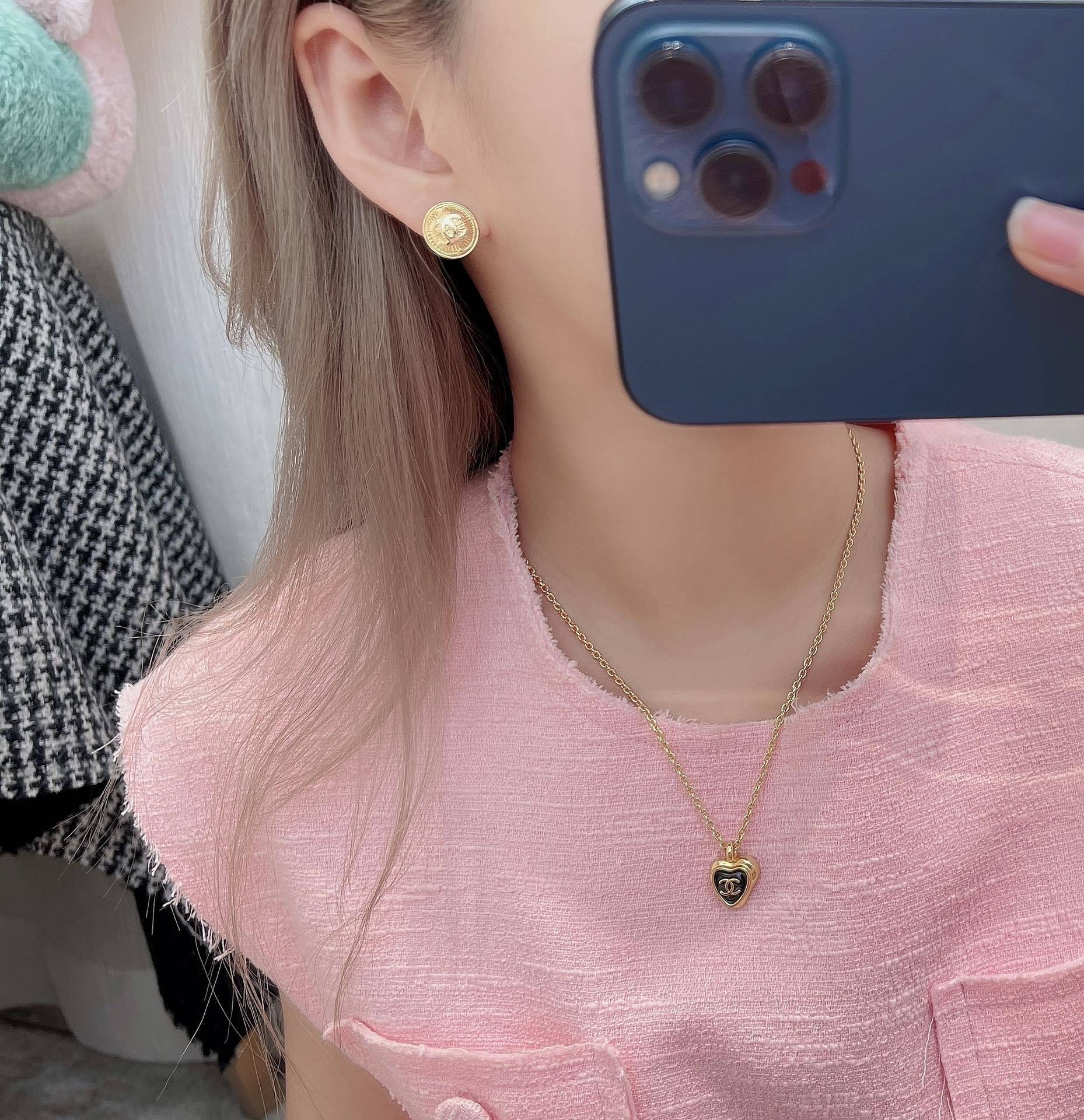 Vintage Gold-Tone CC Logo Button Earrings – Elegant Jewelry Gift