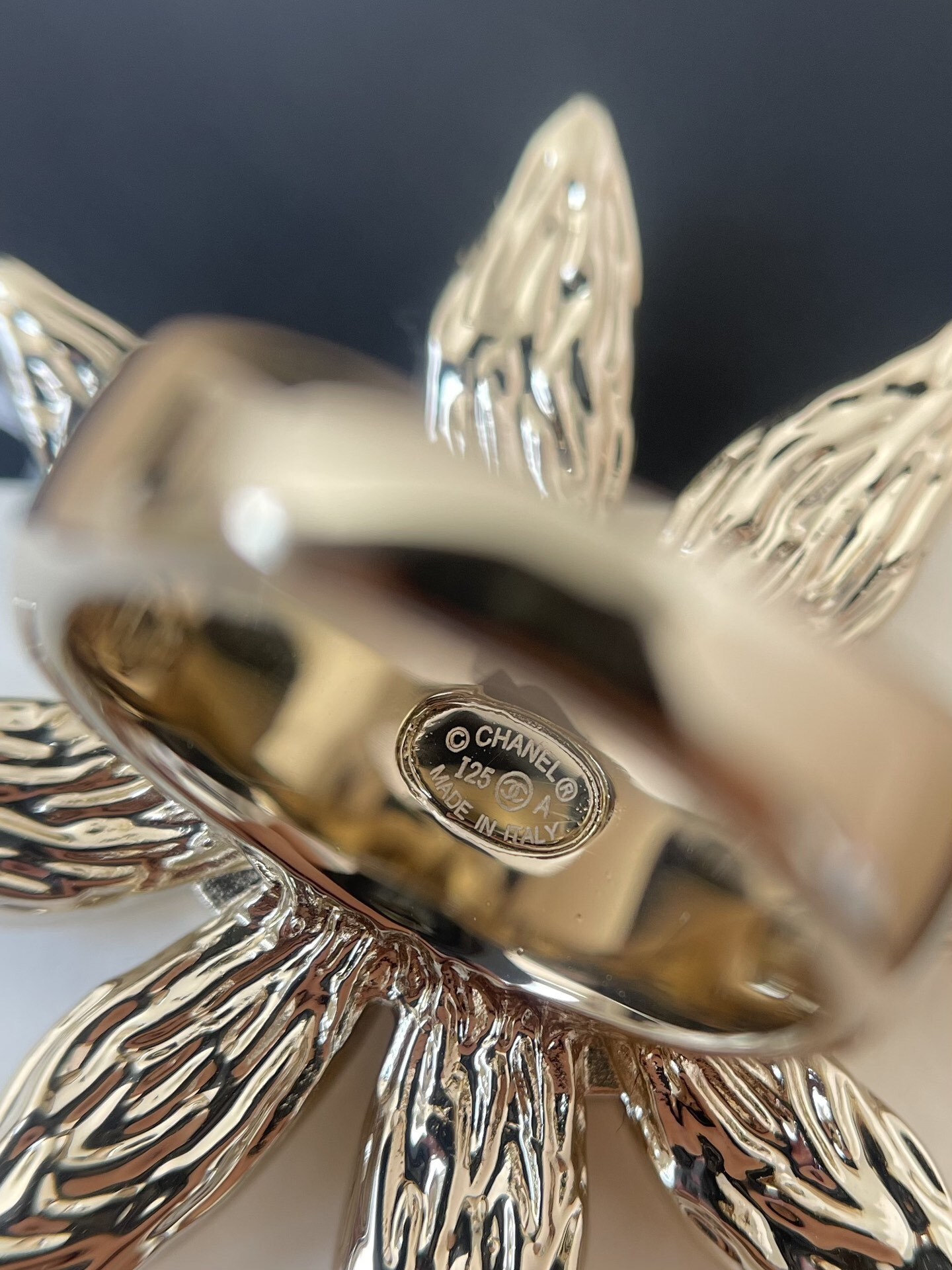 Chanel Crystal Flower Statement Ring - Elegant Gold-Tone Jewelry