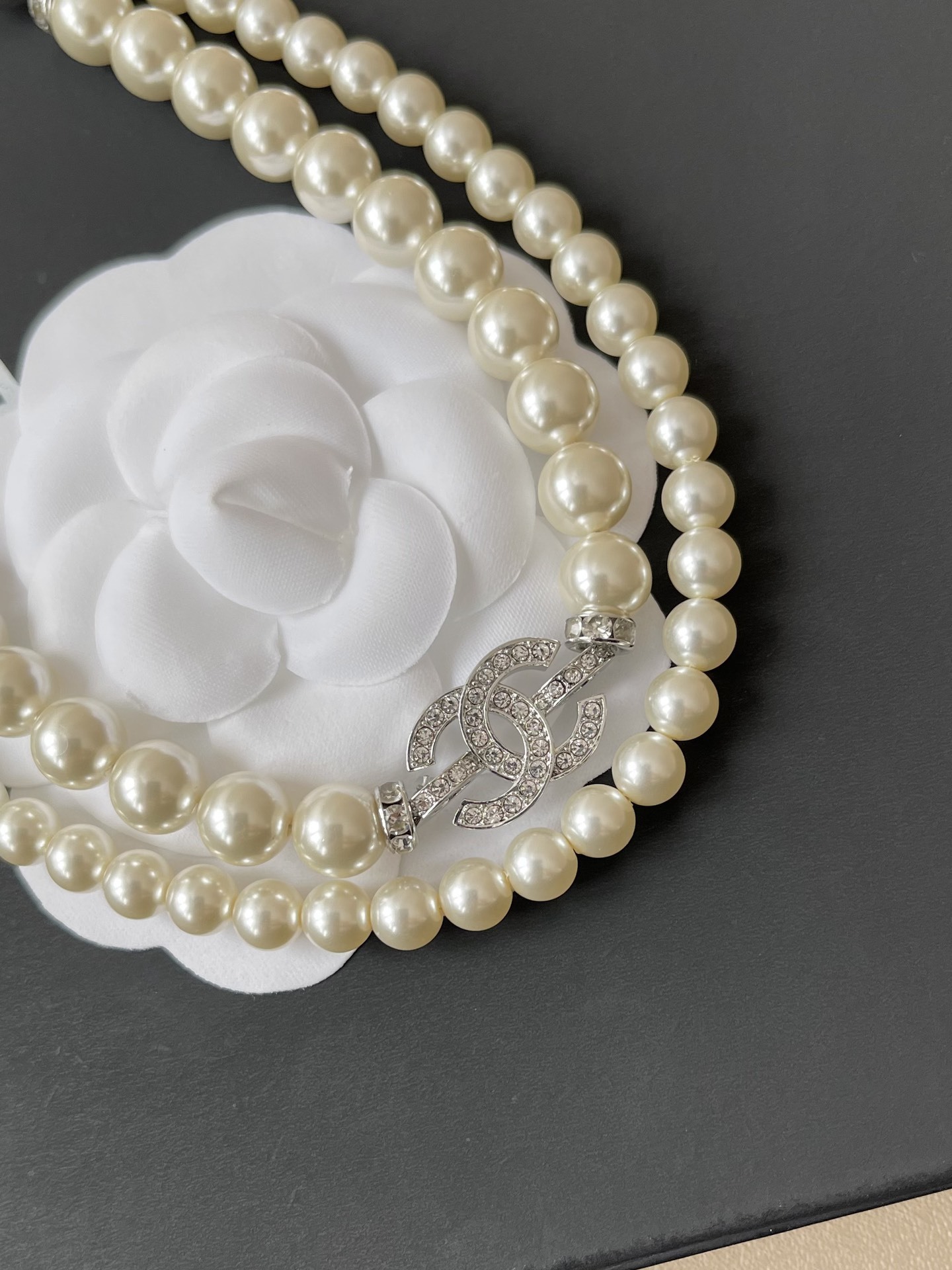 Luxury Pearl Necklace and Waist Chain Set with Crystal Logo