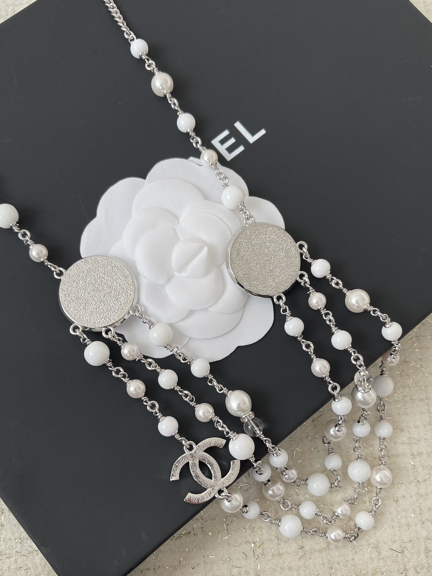 Luxury Multi-Layer Pearl Waist Chain & Crystal CC Logo Belt