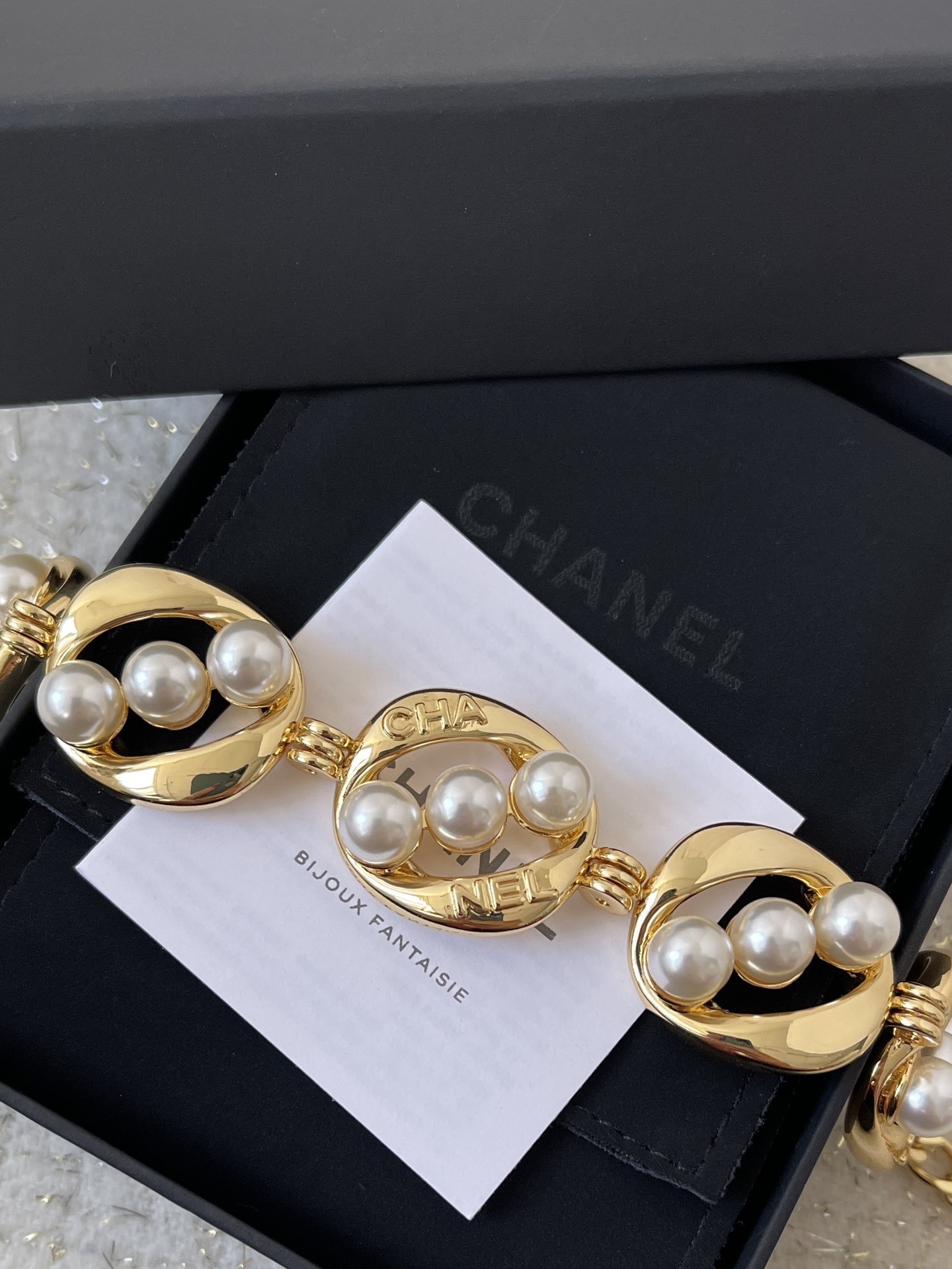 Chanel Gold-Tone Pearl Link Bracelet Luxury Fashion Jewelry