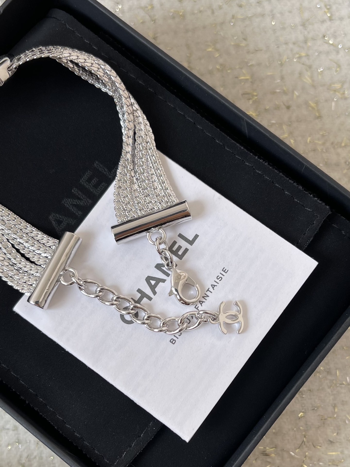 Luxury 24B Silver Multi-Strand Snake Chain Bracelet with CC Logo